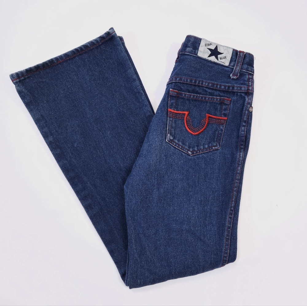 Vintage Star Blue Apparel Girls Dark Wash Denim Jeans Red Stitching Size 14